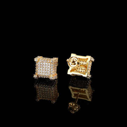 Micro Pave Square Spiral Stud Earrings with Full Diamonds