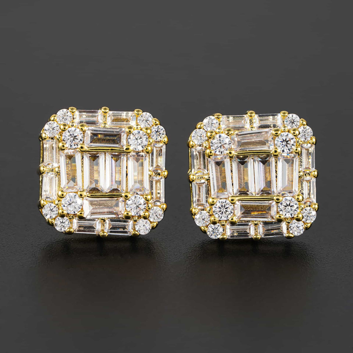 Hip-Hop Square Diamond Stud Earrings