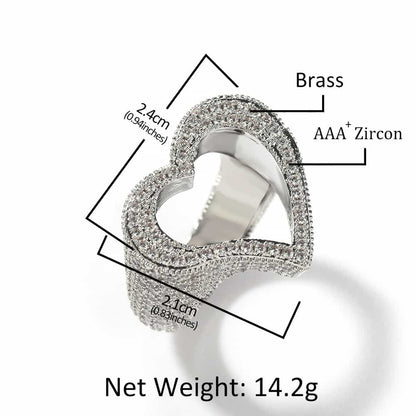 Hollow Heart Diamond Ring in 18K Gold Plating