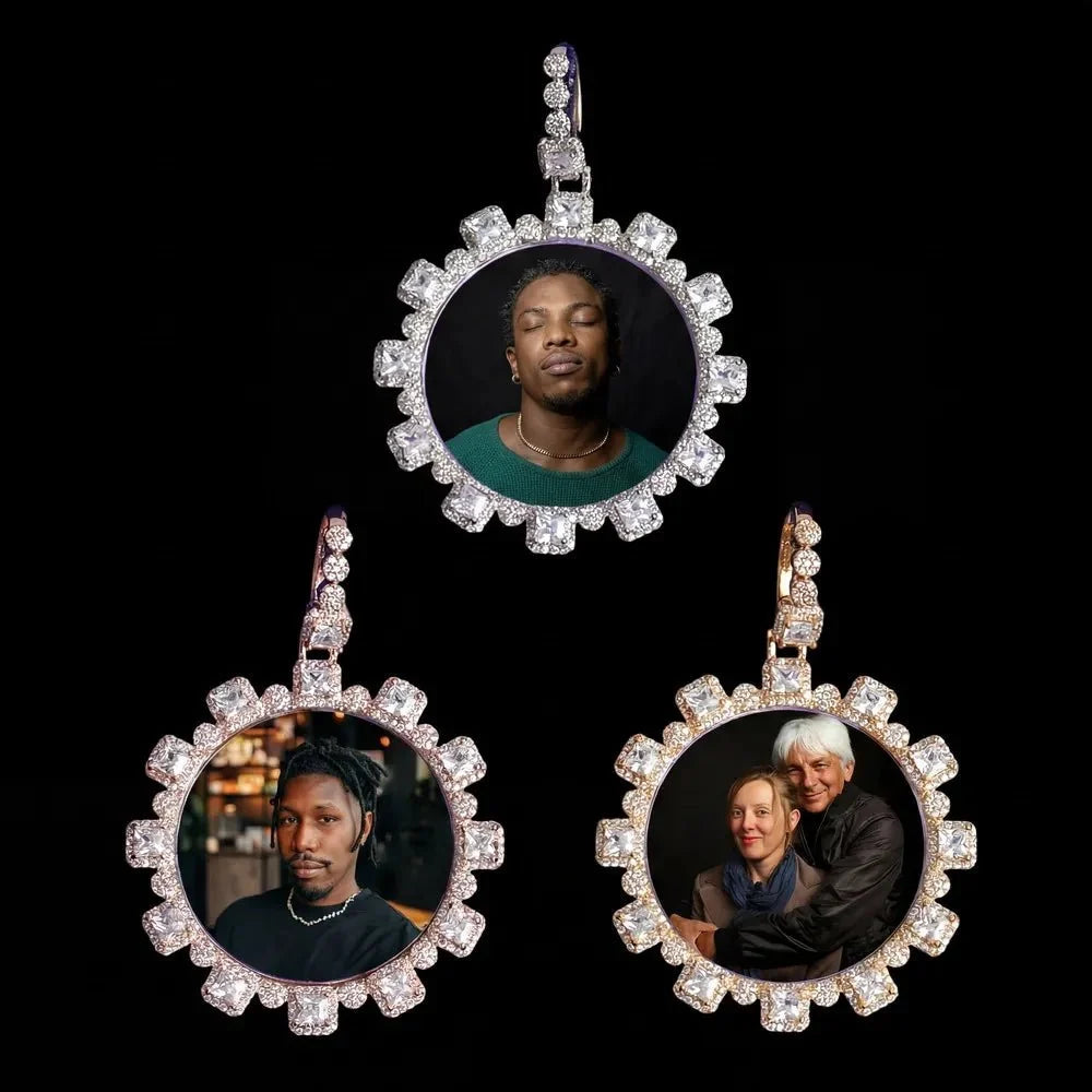 Ice Crystal Custom Photo Round Pendant - 40mm