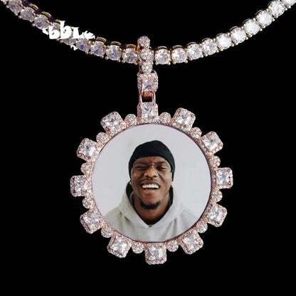 Ice Crystal Custom Photo Round Pendant - 40mm