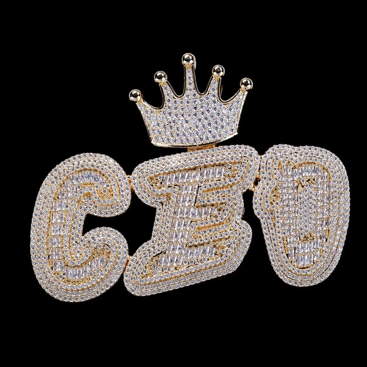 Iced-Out Crown Bail Custom NICK Font Pendant