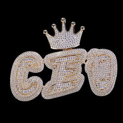 Iced-Out Crown Bail Custom NICK Font Pendant