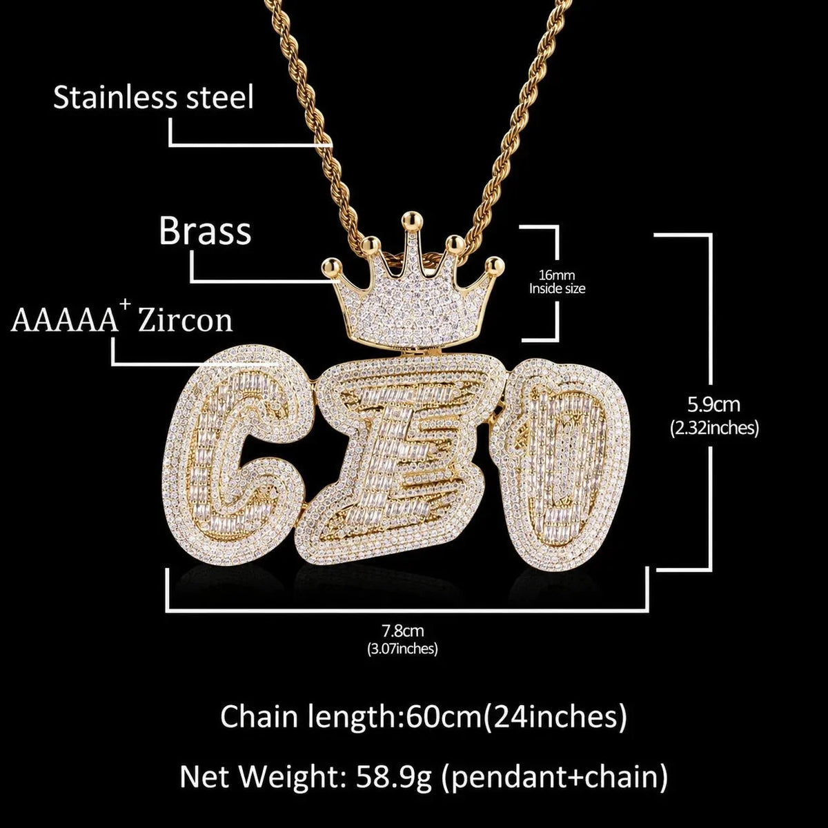 Iced-Out Crown Bail Custom NICK Font Pendant
