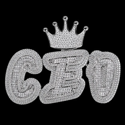 Iced-Out Crown Bail Custom NICK Font Pendant