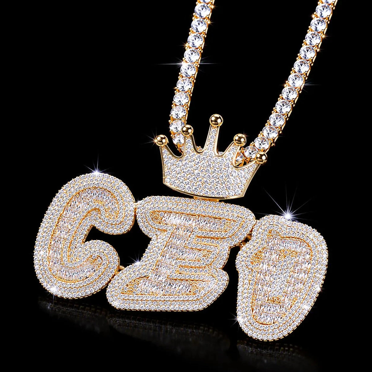 Iced-Out Crown Bail Custom NICK Font Pendant