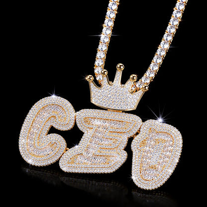 Iced-Out Crown Bail Custom NICK Font Pendant