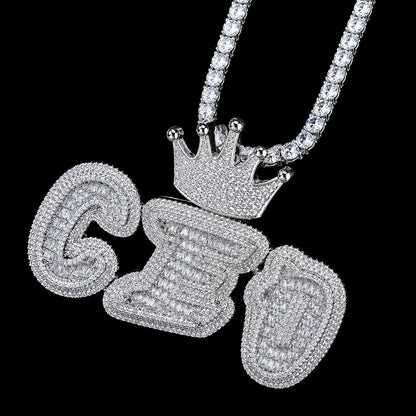 Iced-Out Crown Bail Custom NICK Font Pendant