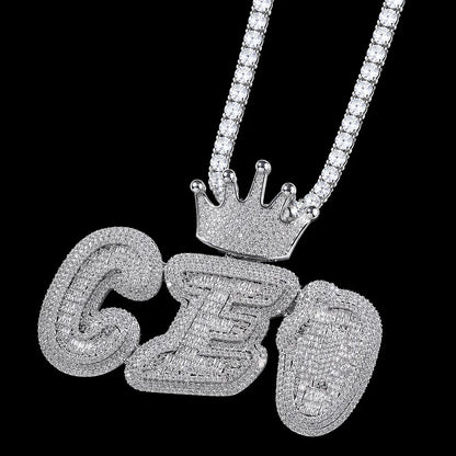 Iced-Out Crown Bail Custom NICK Font Pendant