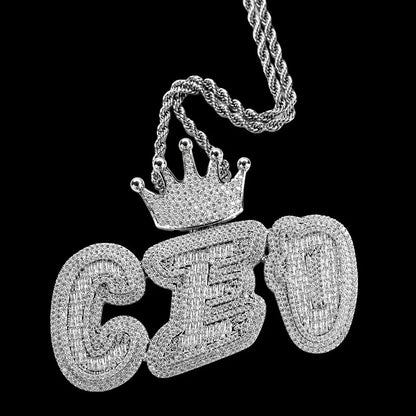 Iced-Out Crown Bail Custom NICK Font Pendant
