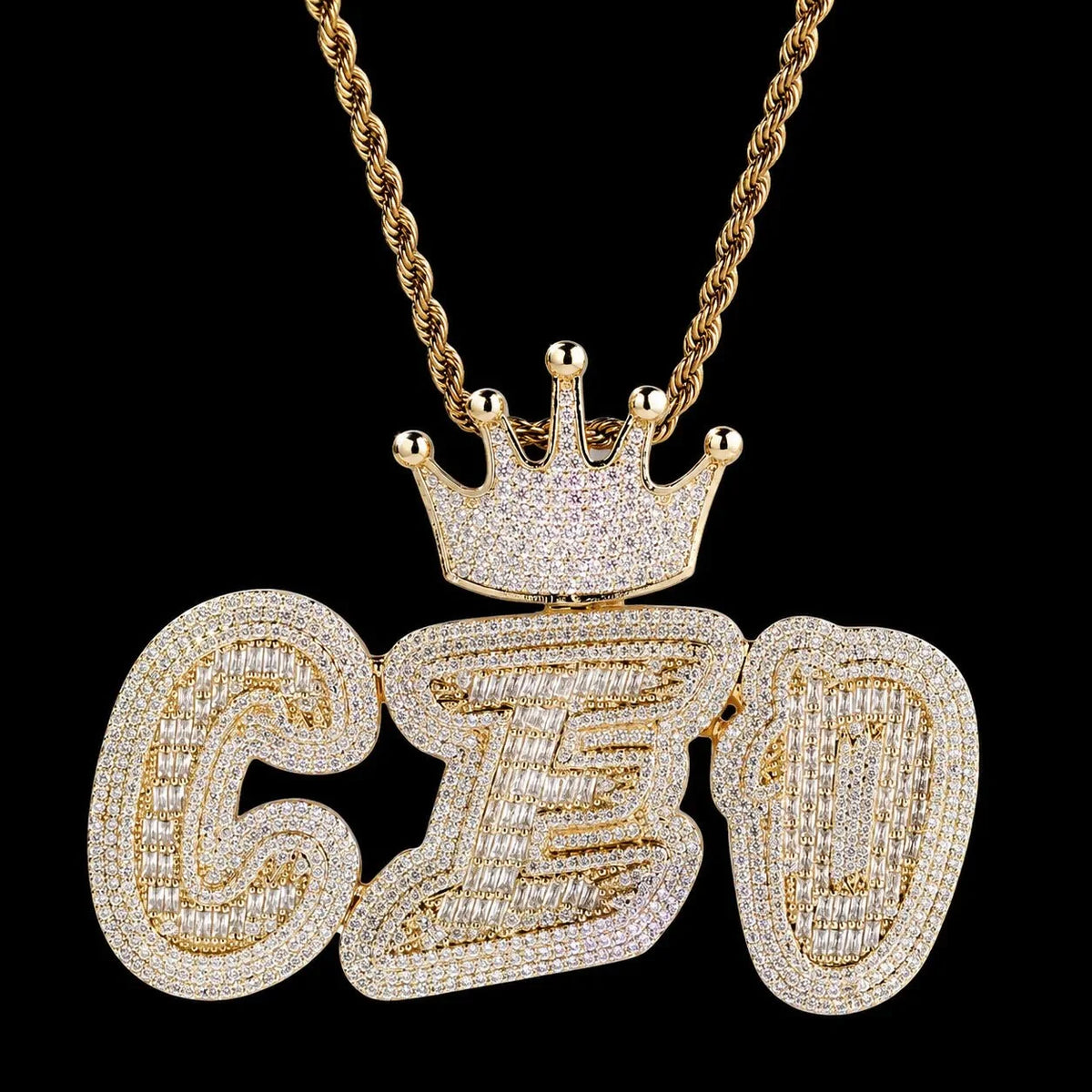 Iced-Out Crown Bail Custom NICK Font Pendant