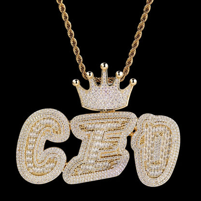 Iced-Out Crown Bail Custom NICK Font Pendant