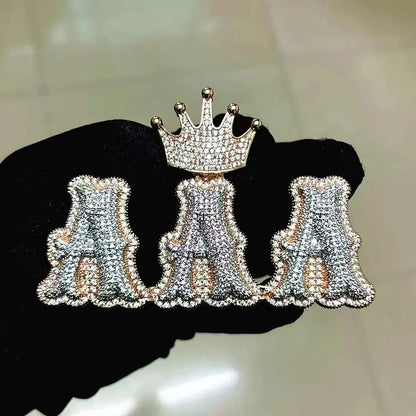 Iced-Out Crown Clasp Custom Gothic Letter Pendant