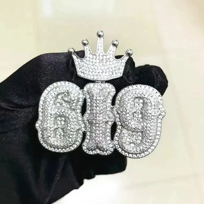 Iced-Out Crown Clasp Custom Gothic Letter Pendant
