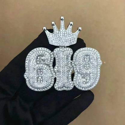 Iced-Out Crown Clasp Custom Gothic Letter Pendant