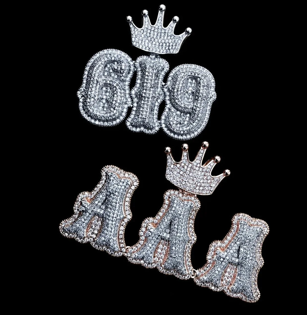 Iced-Out Crown Clasp Custom Gothic Letter Pendant