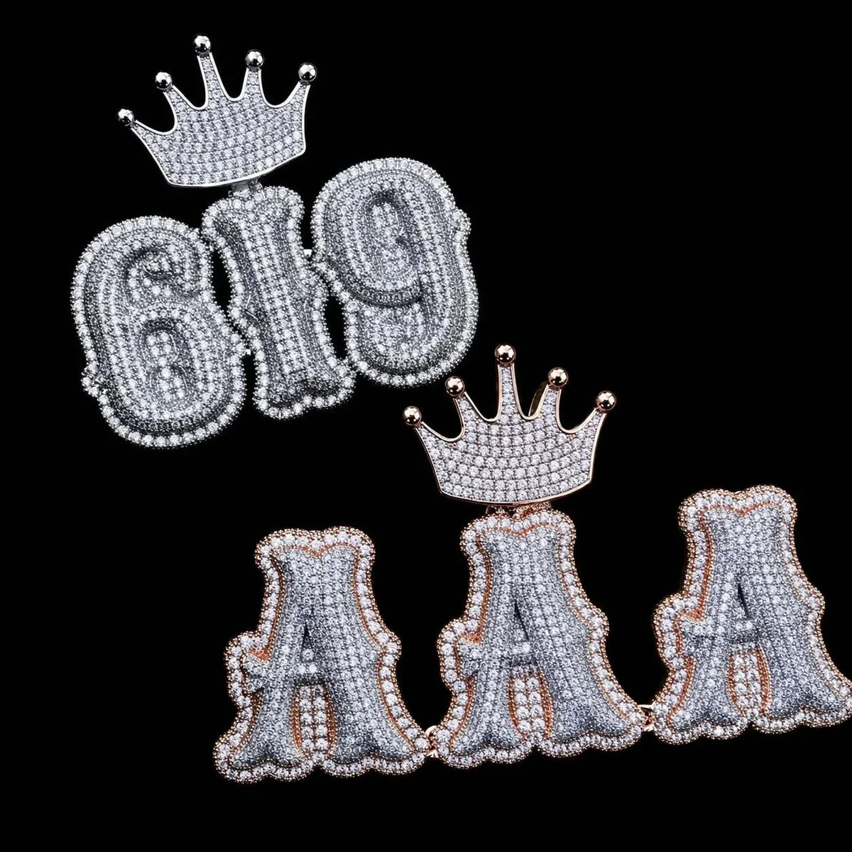 Iced-Out Crown Clasp Custom Gothic Letter Pendant