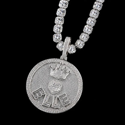 Iced-Out Crown & Heart Custom 3D Letter Large Round Pendant - 80mm