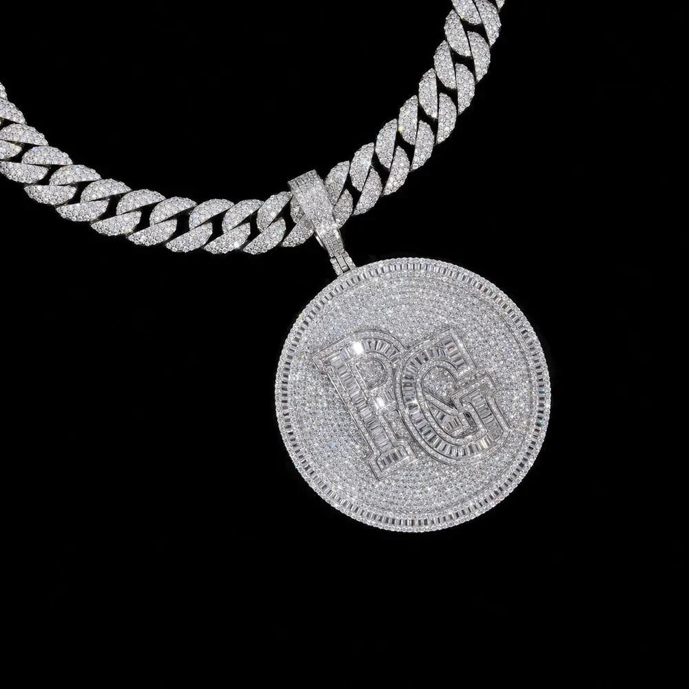 Iced-Out Custom 3D Double-Initial Large Round Pendant in Rose Gold - 76mm
