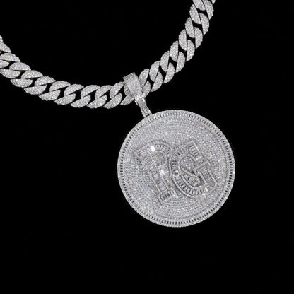 Iced-Out Custom 3D Double-Initial Large Round Pendant - 76mm