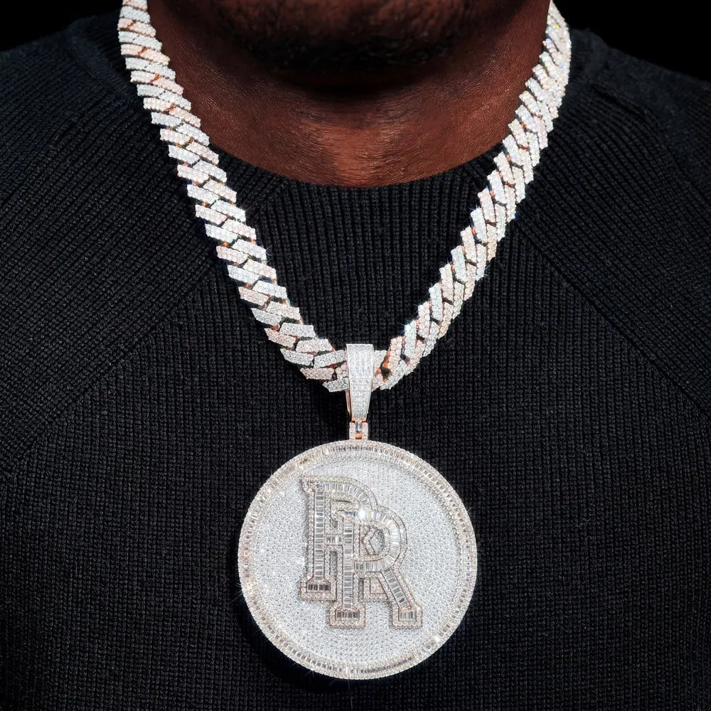 Iced-Out Custom 3D Double-Initial Large Round Pendant - 76mm