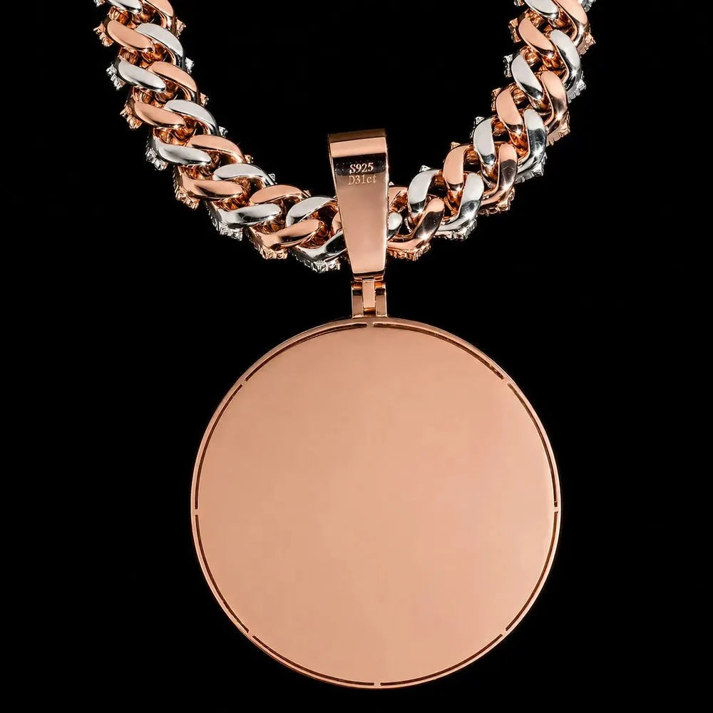 Iced-Out Custom 3D Double-Initial Large Round Pendant in Rose Gold - 76mm