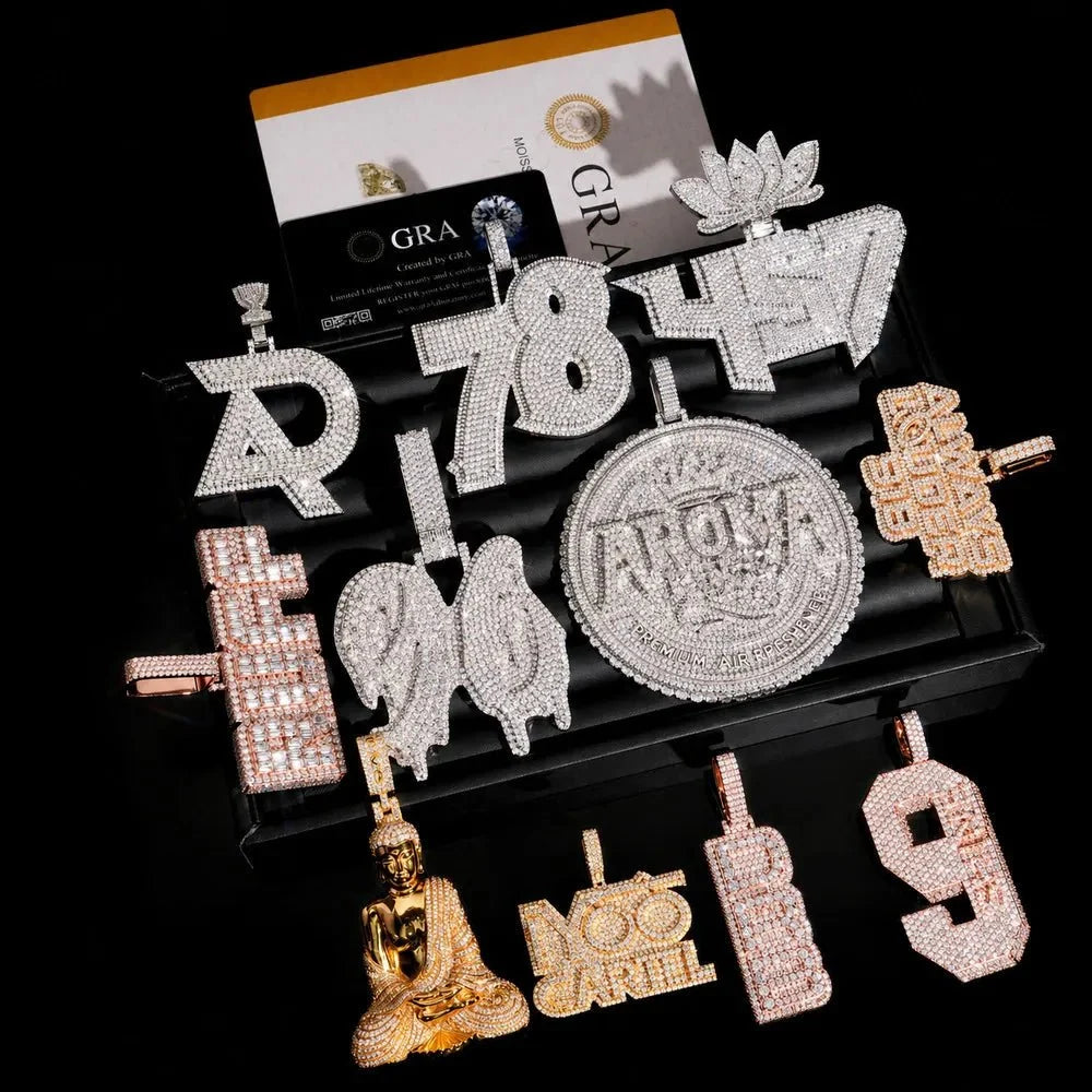 Iced-Out Custom 3D Double-Initial Large Round Pendant in Rose Gold - 76mm