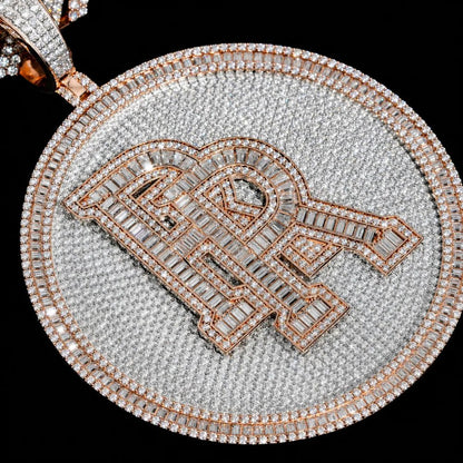 Iced-Out Custom 3D Double-Initial Large Round Pendant - 76mm