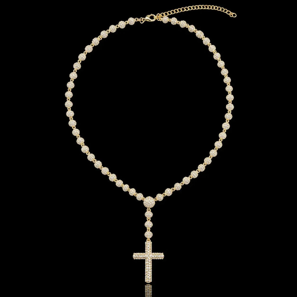Iced-Out Diamond Bead Chain with Cross Pendant - 5mm
