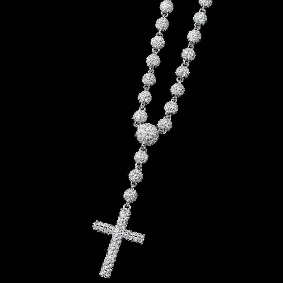 Iced-Out Diamond Bead Chain with Cross Pendant - 5mm