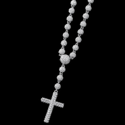 Iced-Out Diamond Bead Chain with Cross Pendant - 5mm