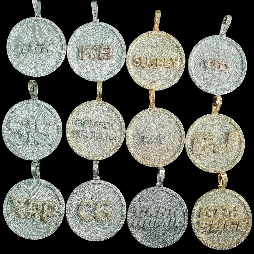 Iced-Out Diamond Custom Letter 3D Large Disc Pendant – 80mm