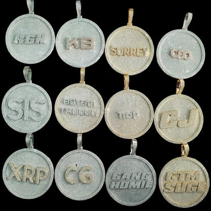 Iced-Out Diamond Custom Letter 3D Large Disc Pendant – 80mm