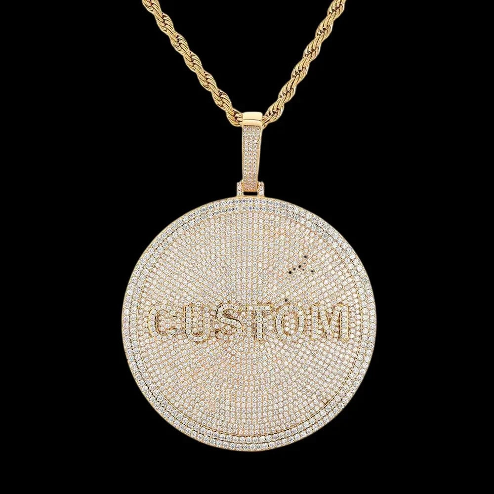 Iced-Out Diamond Custom Letter 3D Large Disc Pendant – 80mm