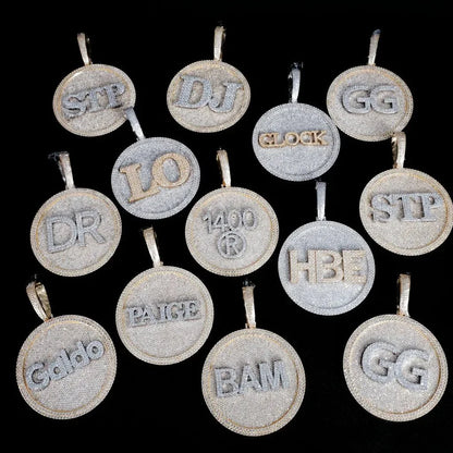 Iced-Out Diamond Custom Letter 3D Large Disc Pendant – 80mm