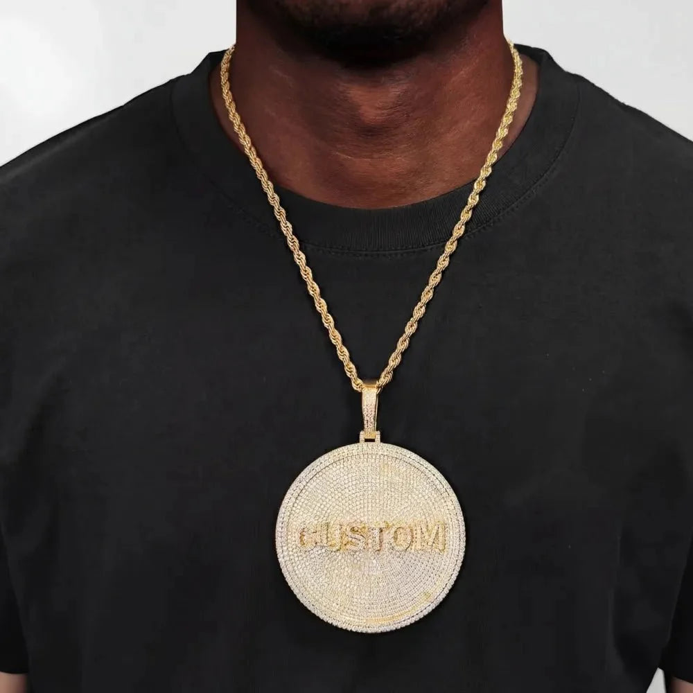 Iced-Out Diamond Custom Letter 3D Large Disc Pendant – 80mm