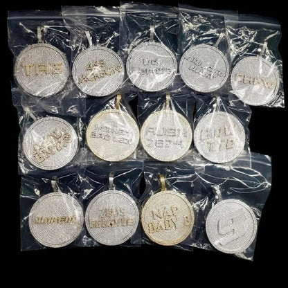 Iced-Out Diamond Custom Letter 3D Large Disc Pendant – 80mm