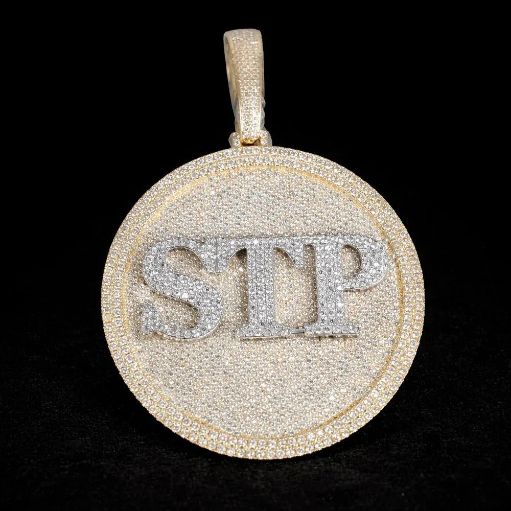 Iced-Out Diamond Custom Letter 3D Large Disc Pendant – 80mm
