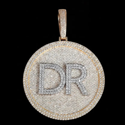 Iced-Out Diamond Custom Letter 3D Large Disc Pendant – 80mm