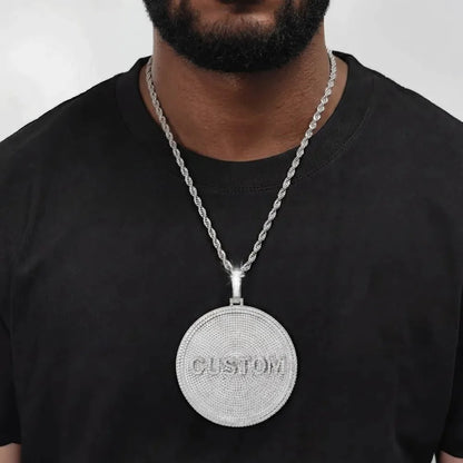 Iced-Out Diamond Custom Letter 3D Large Disc Pendant – 80mm