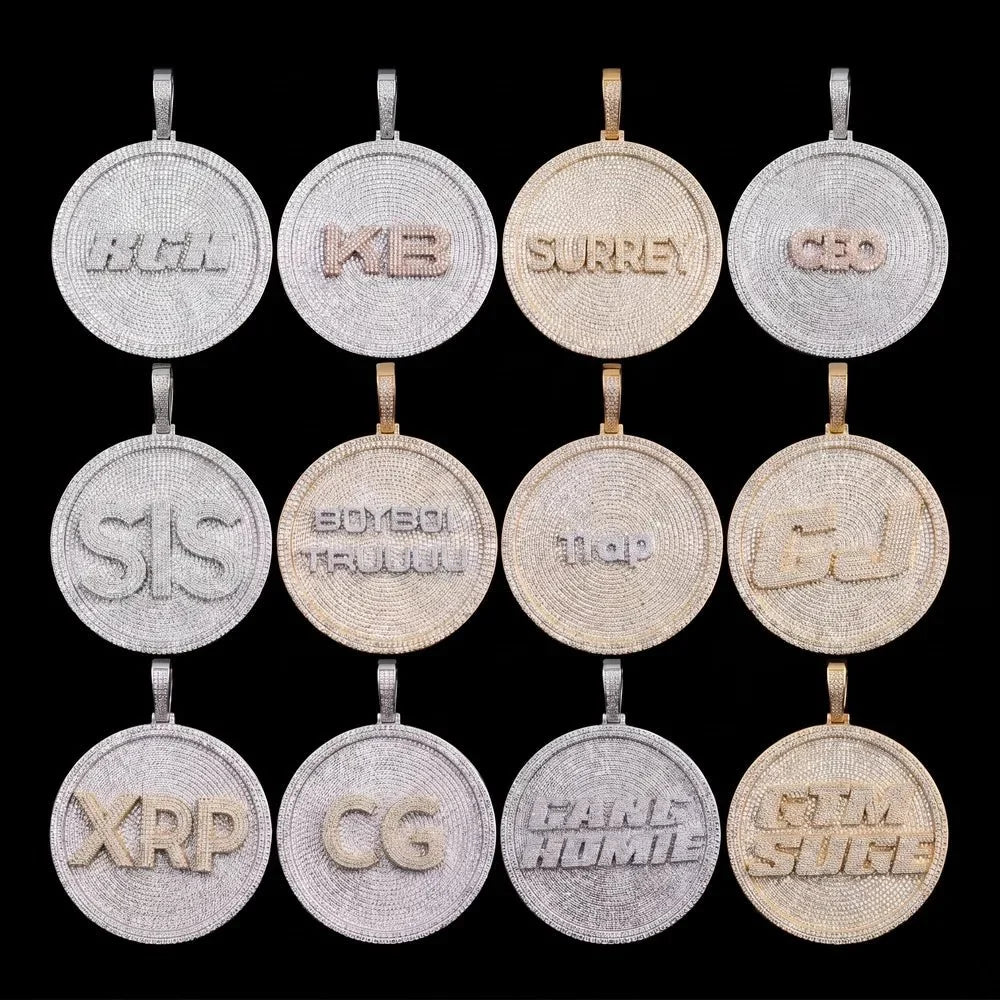 Iced-Out Diamond Custom Letter 3D Large Disc Pendant – 80mm