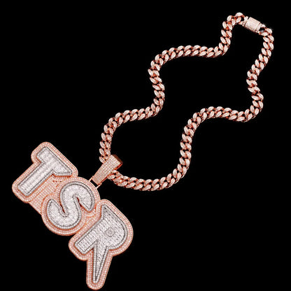 Iced-Out Double-Layer T-Set Diamond Custom Letter Pendant