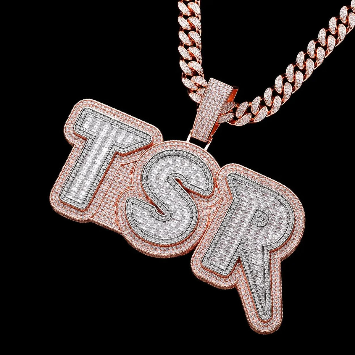 Iced-Out Double-Layer T-Set Diamond Custom Letter Pendant