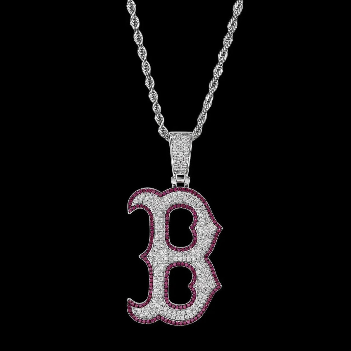 Iced-Out Glow Gothic Letter B Pendant - 35mm