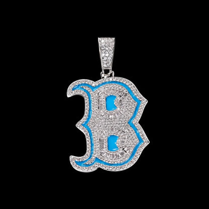 Iced-Out Glow Gothic Letter B Pendant - 35mm
