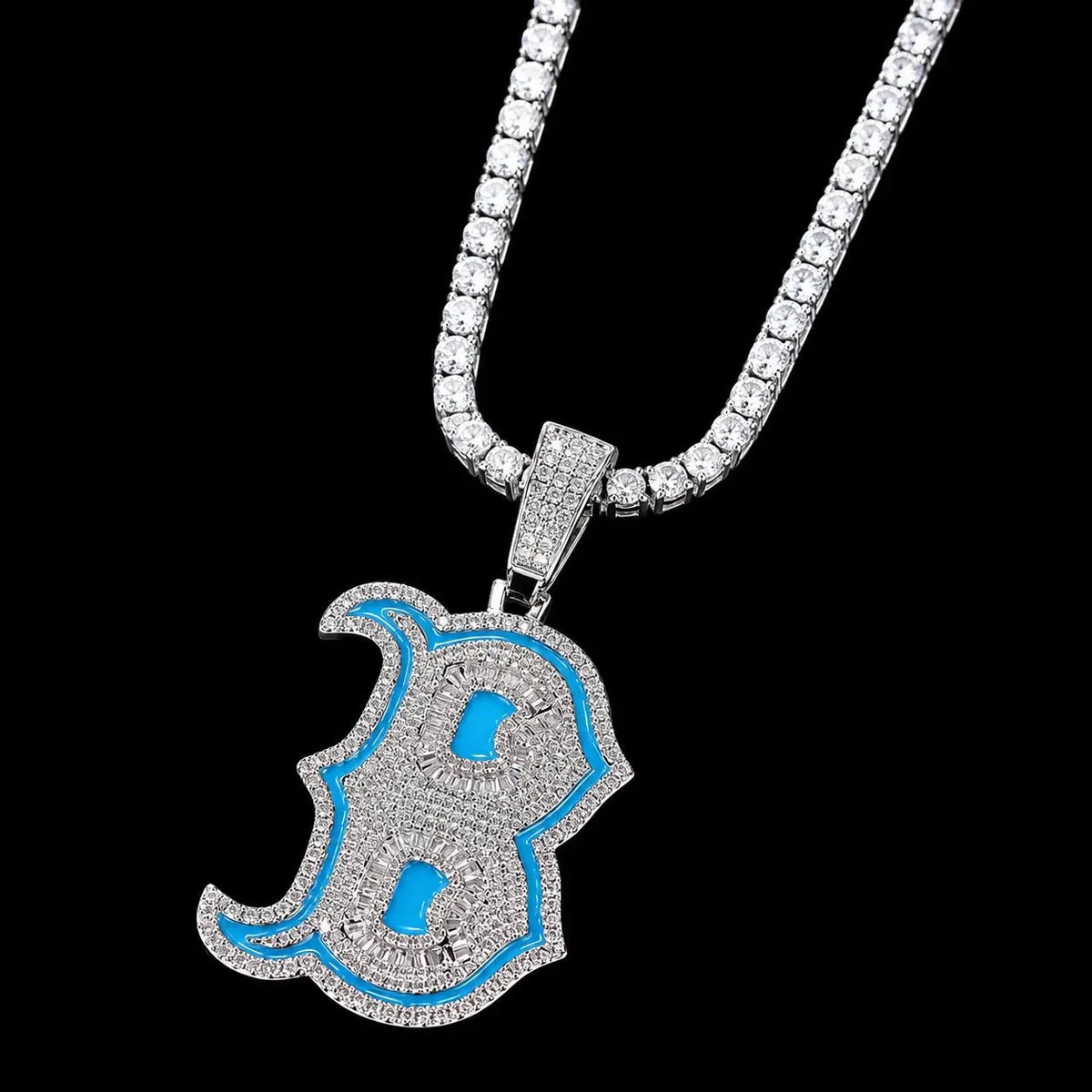 Iced-Out Glow Gothic Letter B Pendant - 35mm
