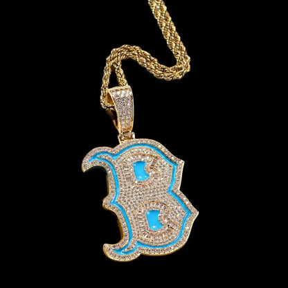 Iced-Out Glow Gothic Letter B Pendant - 35mm