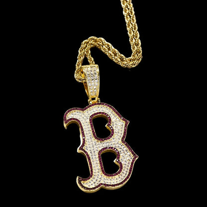 Iced-Out Glow Gothic Letter B Pendant - 35mm