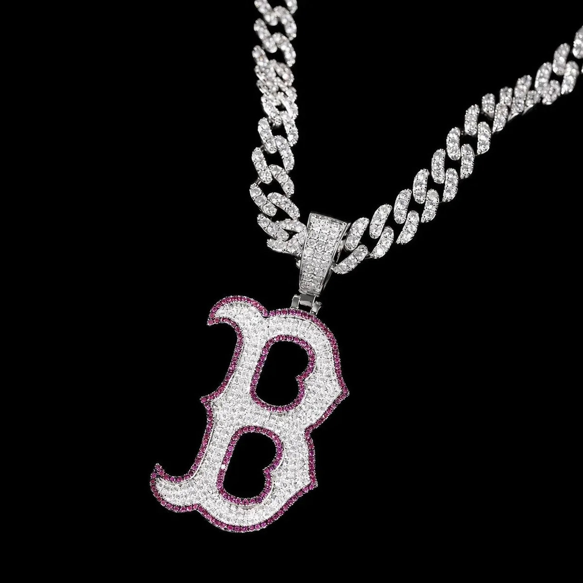 Iced-Out Glow Gothic Letter B Pendant - 35mm