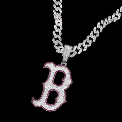 Iced-Out Glow Gothic Letter B Pendant - 35mm